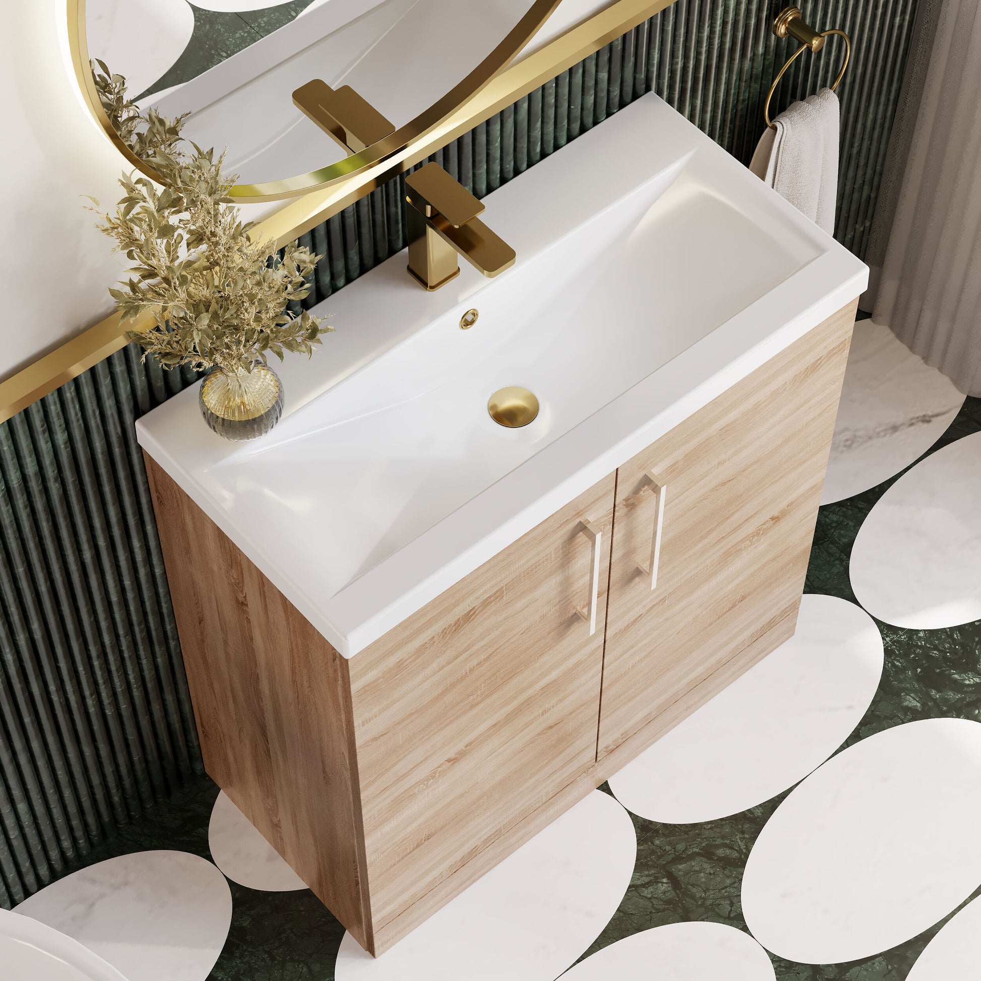 Arno Bleached Oak 800mm Floor Standing 2-Door Vanity & Mid Edge Basin