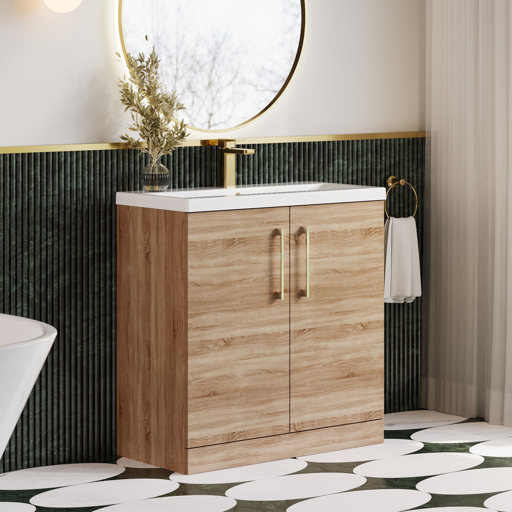 Arno Bleached Oak 800mm Floor Standing 2-Door Vanity & Mid Edge Basin