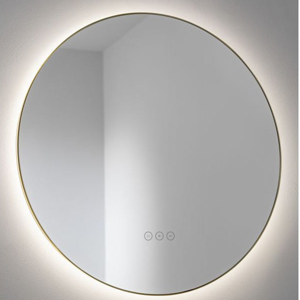 Round brushed brass illuminated bathroom wall mirror led