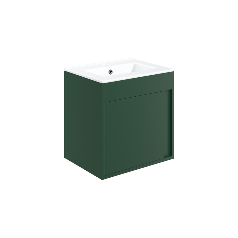 Aida 500mm Wall Hung Vanity Unit - Matt Conifer Green & Brushed Brass Handle