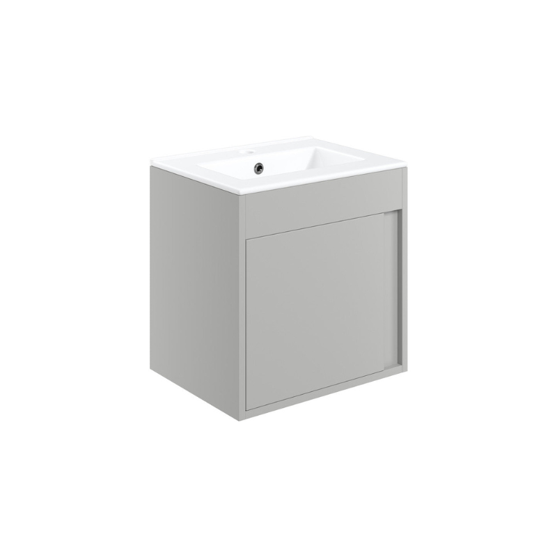 Aida 500mm Wall Hung Vanity Unit - Light Grey Matt & Brushed Brass Handle