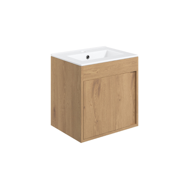 Aida 500mm Wall Hung Vanity Unit - Oak & Chrome Handle