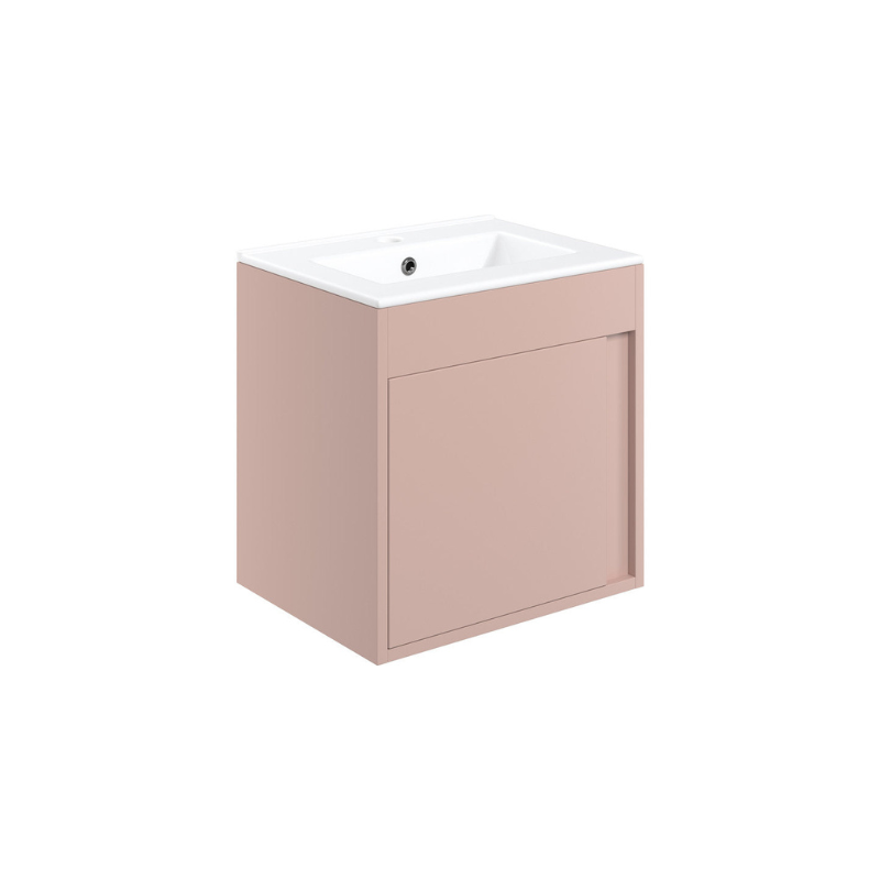 Aida 500mm Wall Hung Vanity Unit - Matt Rose & Brushed Brass Handle