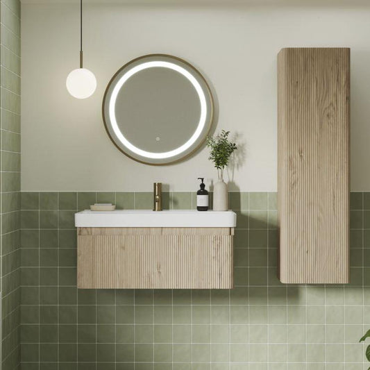 Alfa 500mm fluted wall hung basin unit basin textured oak, Alessio, Wall Hung Vanity Unit,