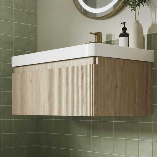 Alfa 500mm wall hung basin unit basin textured oak, Alessio, Wall Hung Vanity Unit