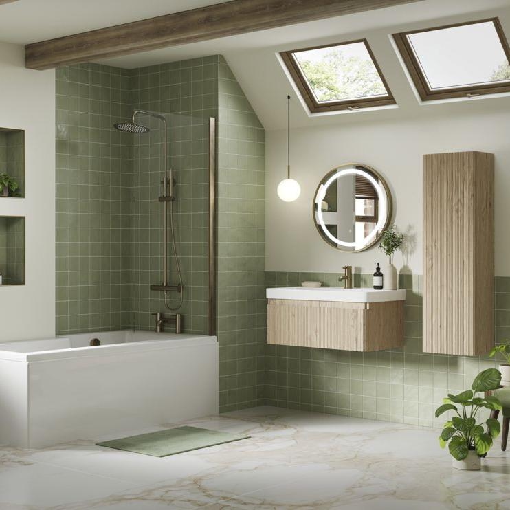 Alfa fluted oak bathroom furniture, wall hung basin unit basin textured oak, Alessio, Wall Hung Vanity Unit