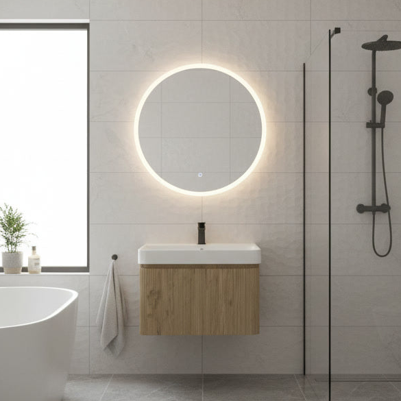 Alfa 500mm Wall Hung Basin Unit & Basin - Textured Oak