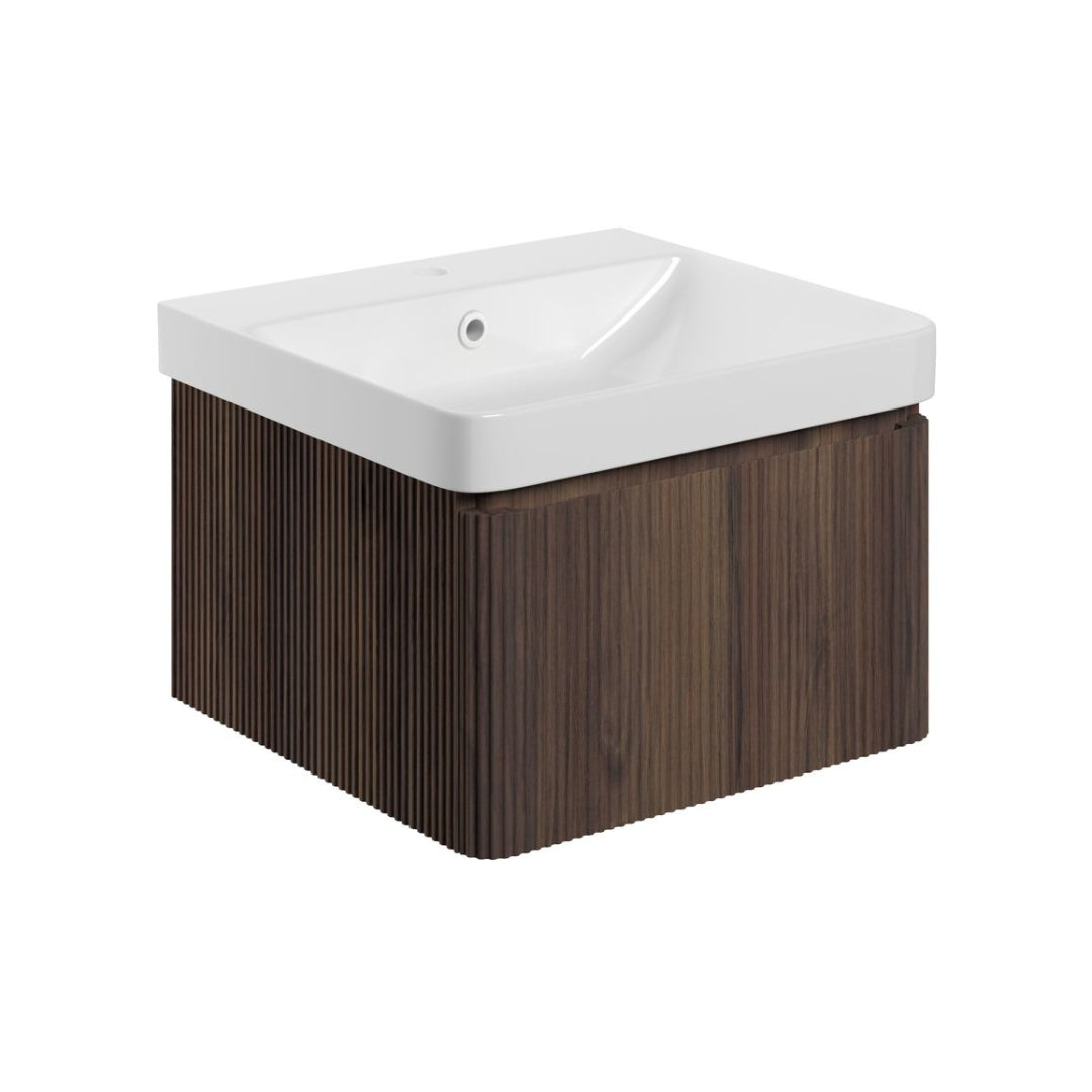 Alfa 500mm Wall Hung Basin Unit & Basin - Textured Walnut