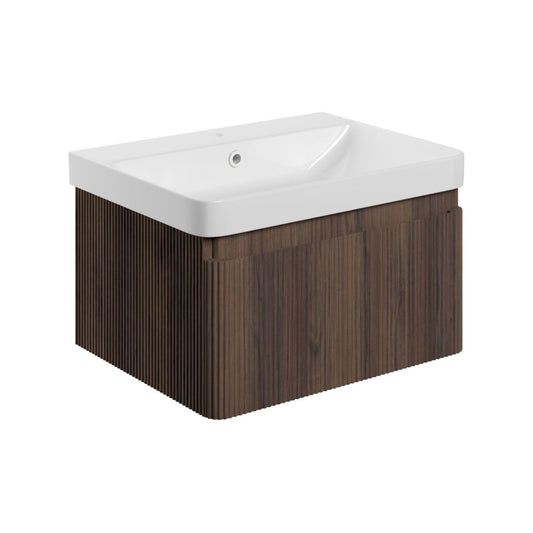 Alfa 600mm Wall Hung Basin Unit & Basin - Textured Walnut