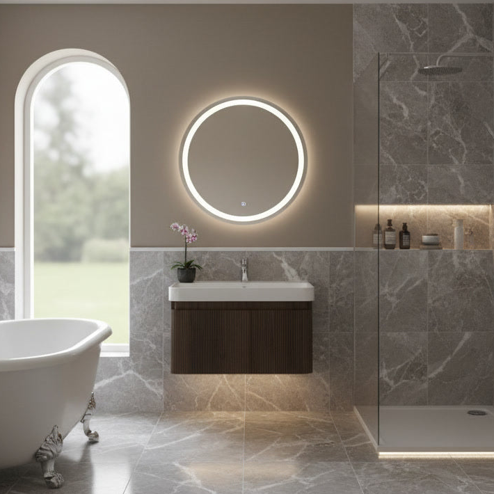 Alfa 600mm Wall Hung Basin Unit & Basin - Textured Walnut