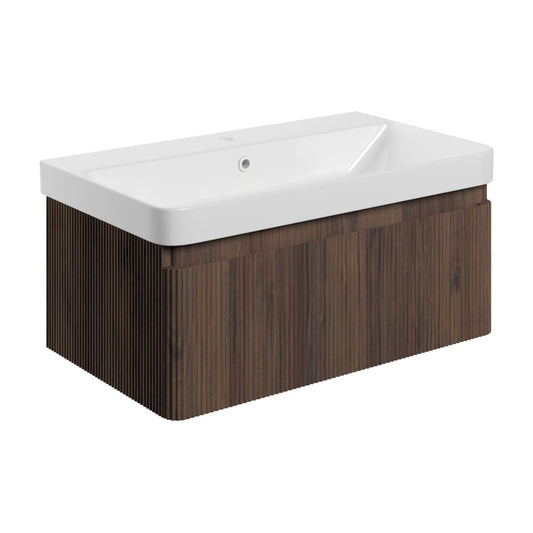 Alfa 800mm Wall Hung Basin Unit & Basin - Textured Walnut