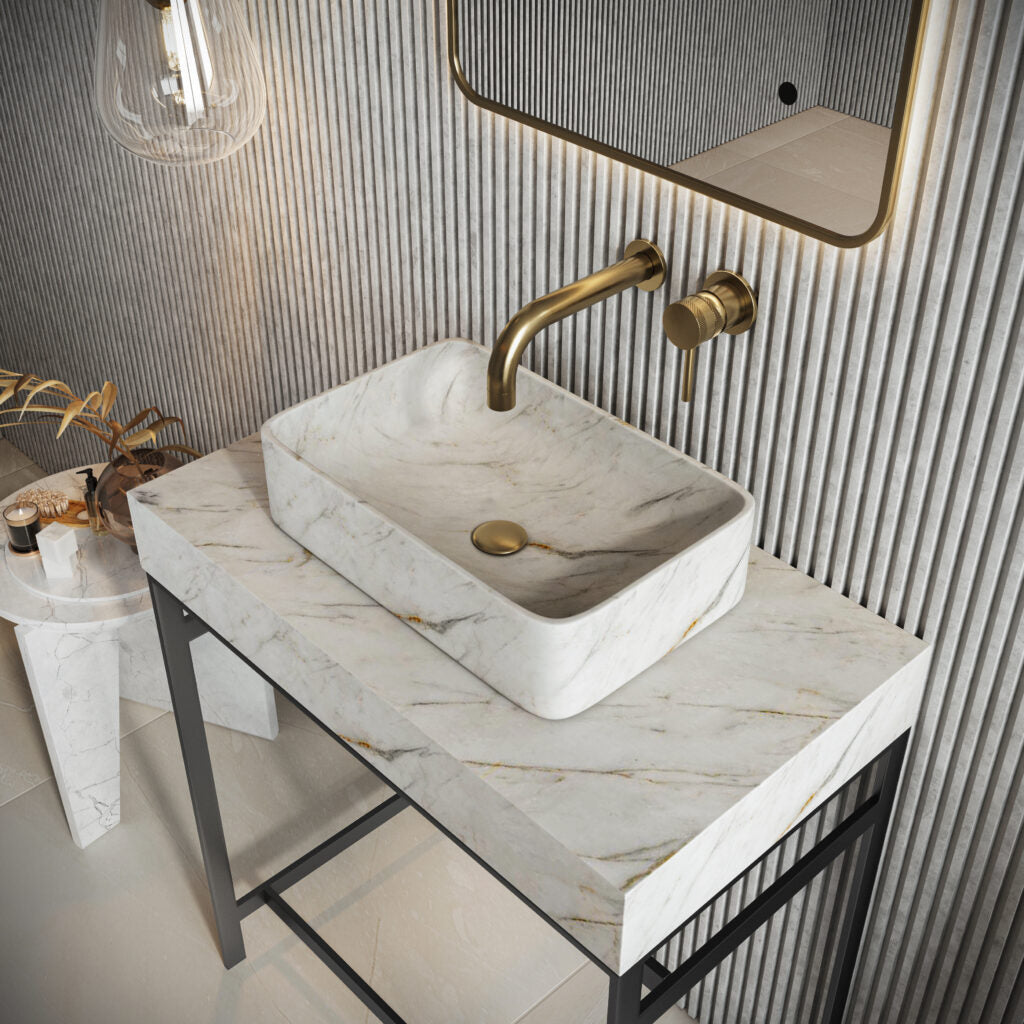 Scudo Sanctuary 420mm x 270mm x 110mm Polished Marble Basin - Arabescato White