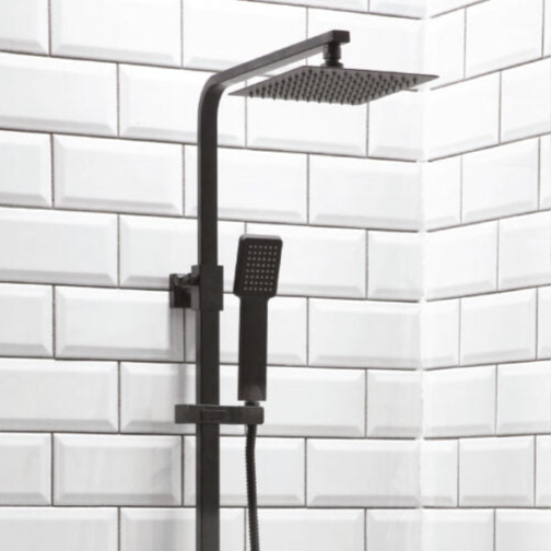 Lunar Black Square Rigid Riser Shower