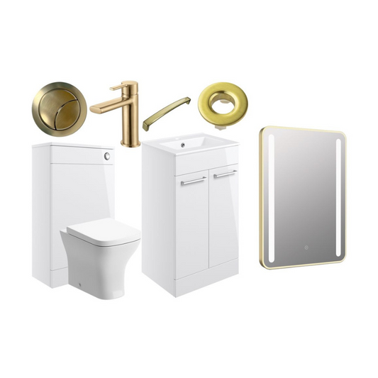 Vito 510mm Furniture Suite - White Gloss & Brushed Brass Finishes