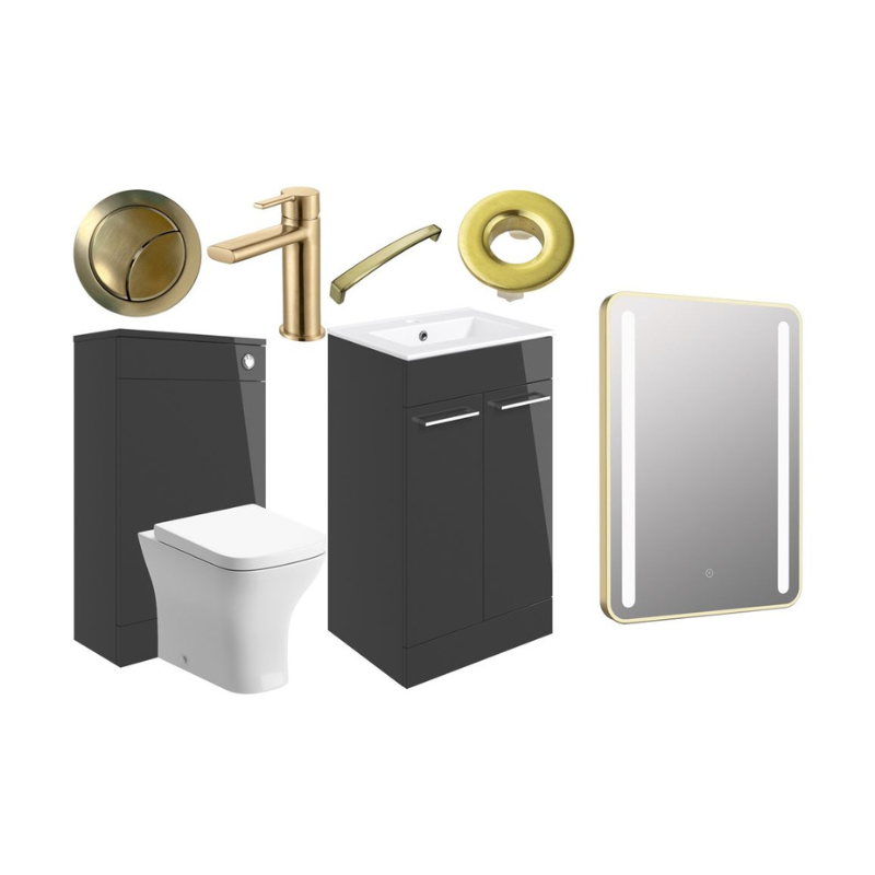 Vito 510mm Furniture Suite - Anthracite Gloss & Brushed Brass Finishes