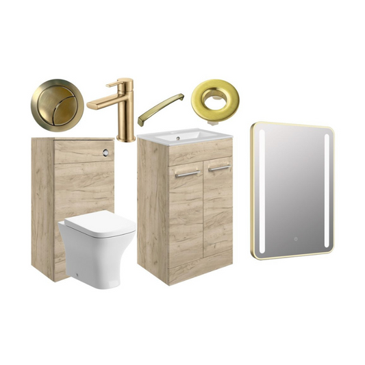 Vito 510mm Furniture Suite - Oak & Brushed Brass Finishes