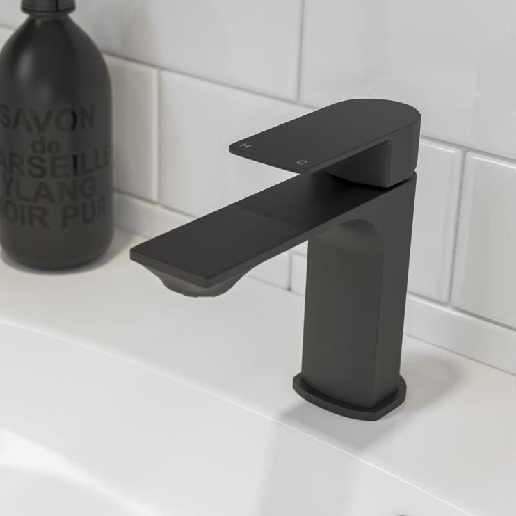 Amo Matt Black Basin Mixer Tap & Waste