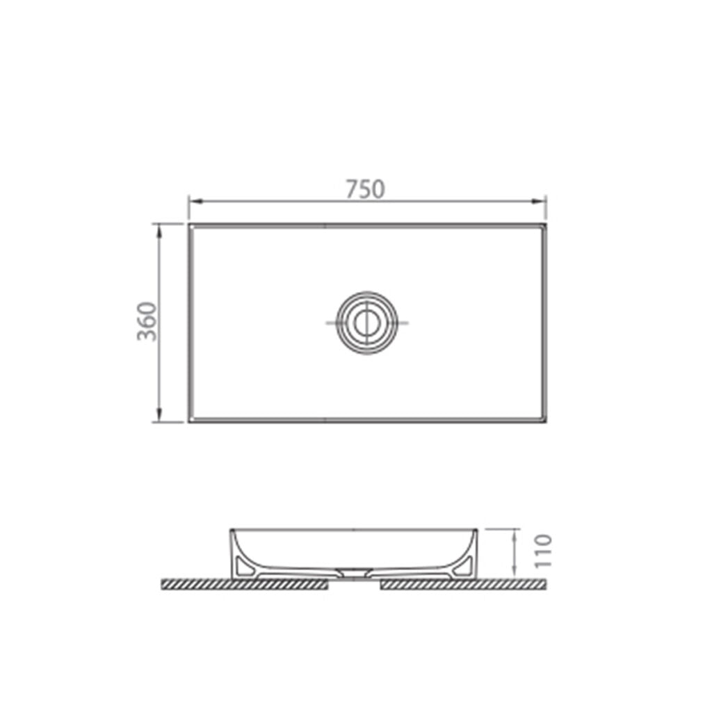 Scudo Stance 750mm x 360mm x 110mm Countertop Basin - White