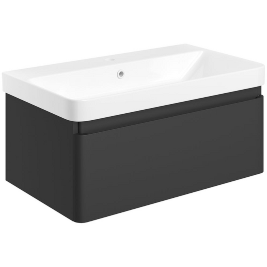 calpe 800mm wall hung basin unit basin matt black, Alessio, Wall Hung Vanity Unit, 1