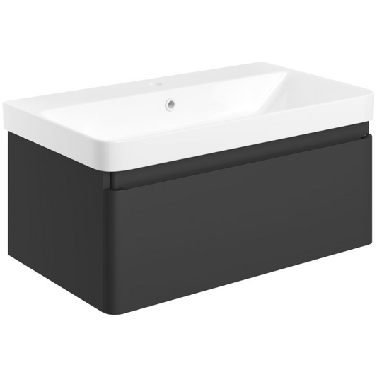 Calpe 800mm Wall Hung Basin Unit & Basin - Matt Black