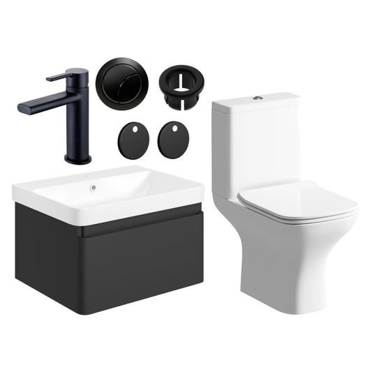Calpe 600mm Basin Unit & Close Coupled WC Pack - Matt Black Black Finishes