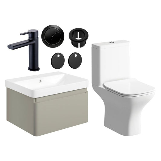 Calpe 600mm Basin Unit & Close Coupled WC Pack - Matt Latte Black Finishes