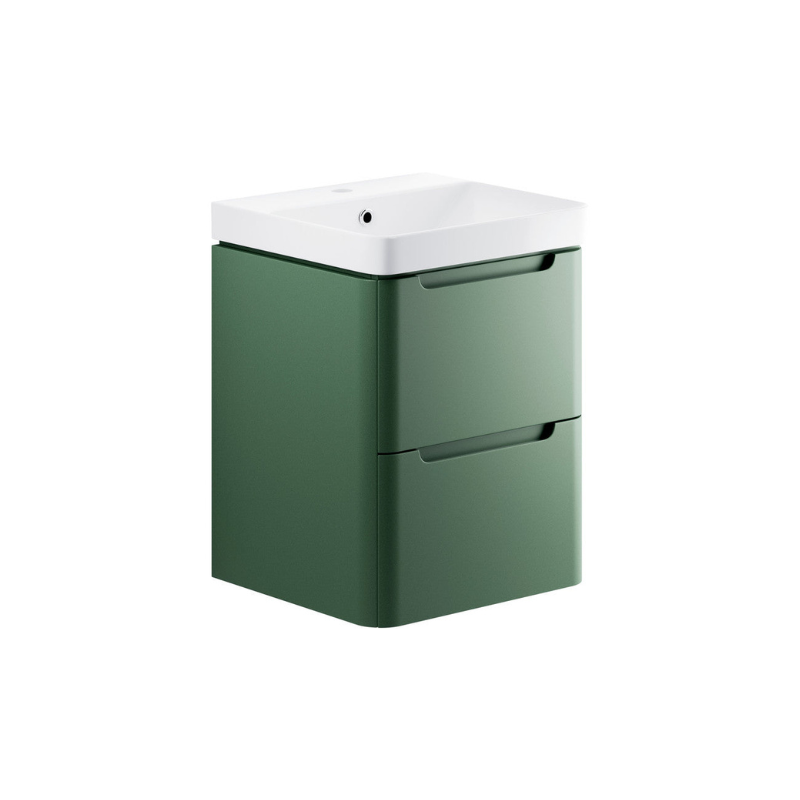 Calvino 500mm 2 Drawer Wall Hung Basin Unit - Matt Sage Green