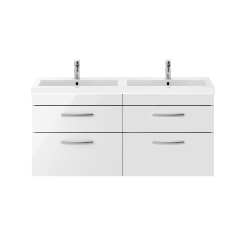 Nuie Athena 1200mm Gloss White Wall Hung Cabinet With Double Basin