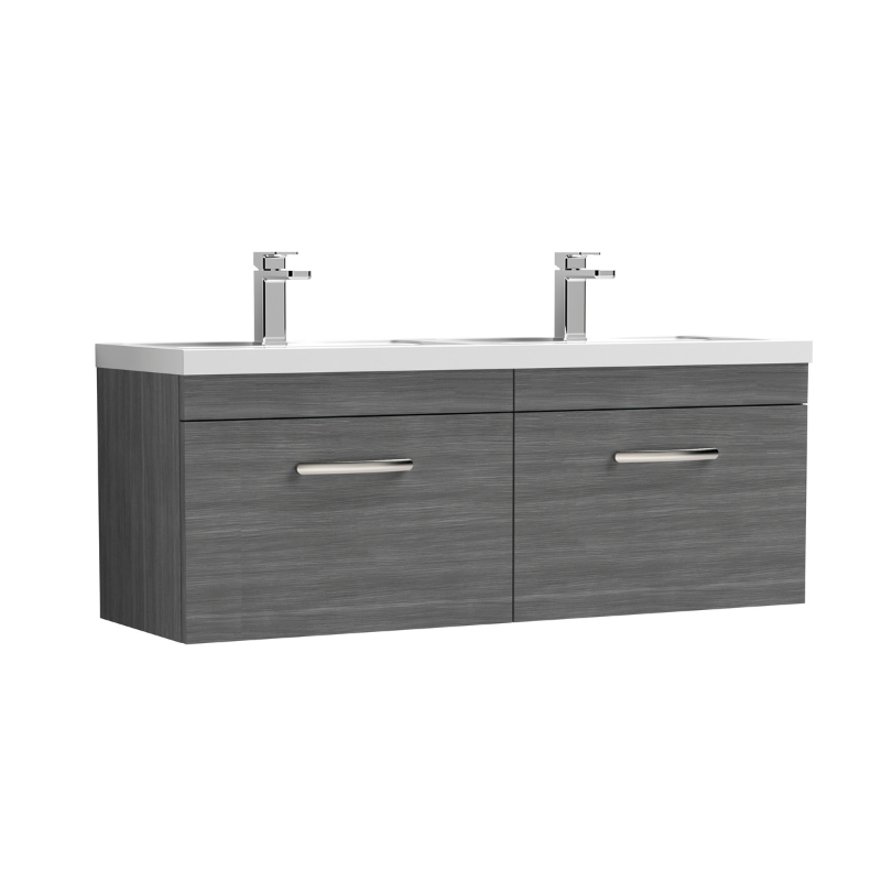 Nuie Athena 1200mm Anthracite Woodgrain Wall Hung Cabinet With Double Basin