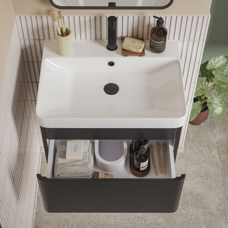 Calpe 600mm Matt Black Basin Unit & Close Coupled WC Pack