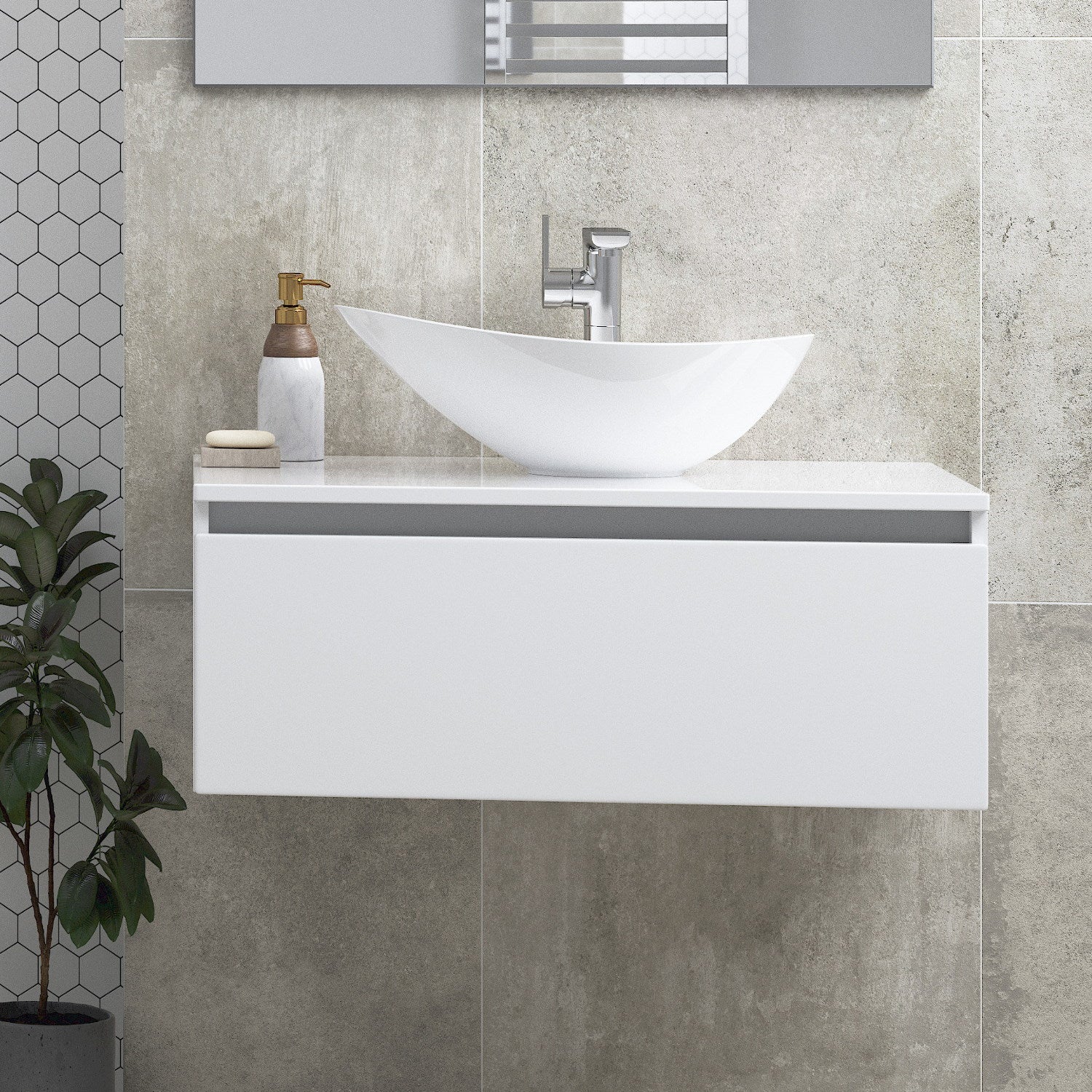 Dante 800mm 1 Drawer Wall Hung Basin Unit (With Top) - White