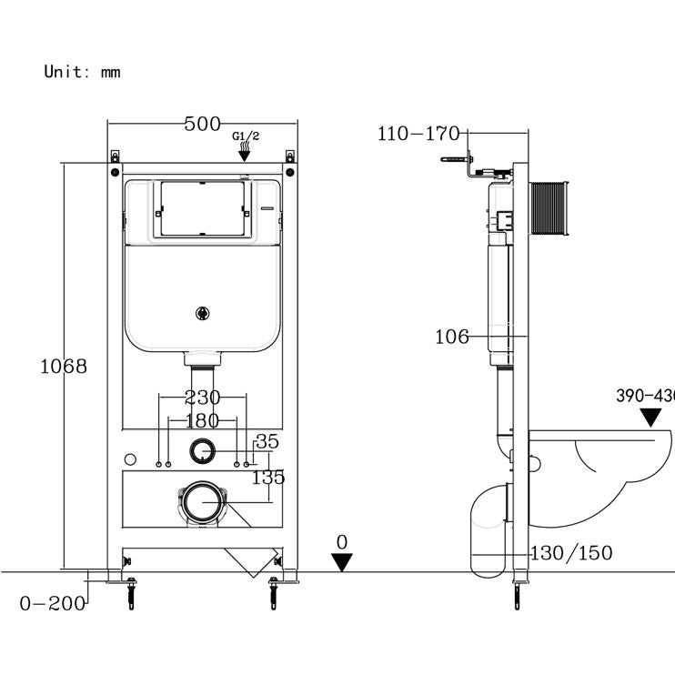 Alessio Wall Hung 1.1m WC Frame (inc. Cistern)