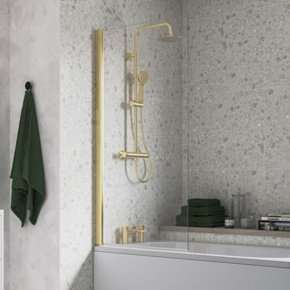 Square Straight Bath Screen - Brushed Brass