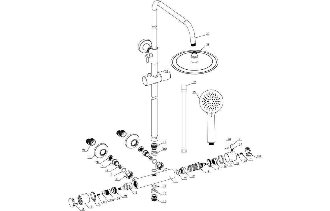 Round Thermostatic Bar Mixer Shower - Brushed Bronze