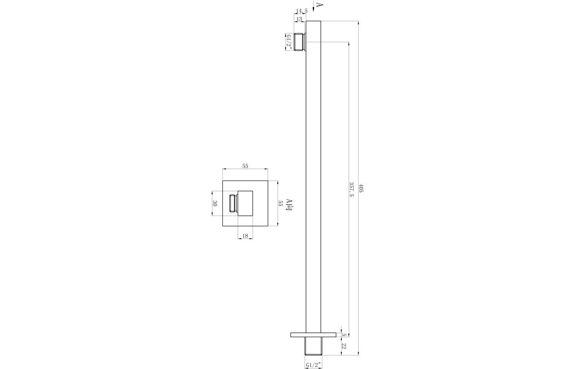 Square Two Outlet Shower Valve with Riser & Overhead Kit - Brushed Brass