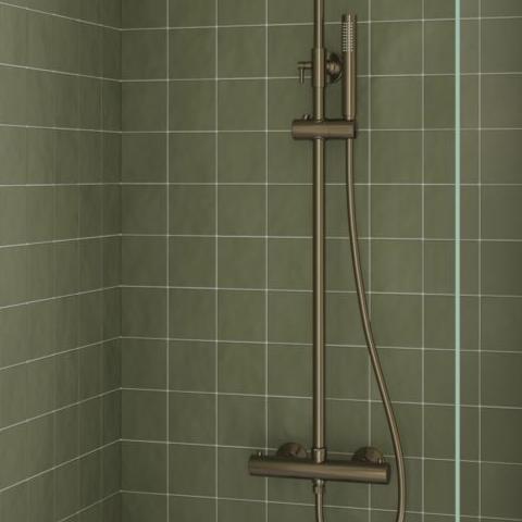 Round Thermostatic Bar Mixer Shower - Brushed Bronze