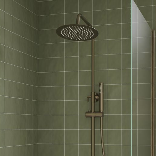 Round Thermostatic Bar Mixer Shower - Brushed Bronze