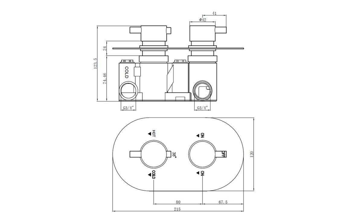 Round Two Outlet Shower Valve with Riser & Overhead Kit - Brushed Brass