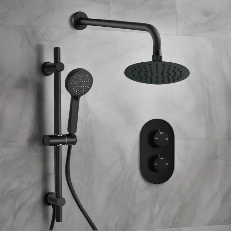 Round Concealed Valve Head & Arm Shower Pack - Matt Black