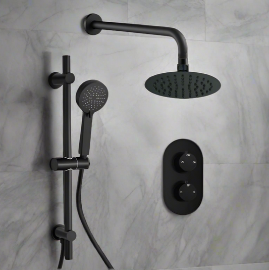 round concealed valve head arm shower pack matt black, Alessio, Mixer Showers, Shower Valves, Showers, 1