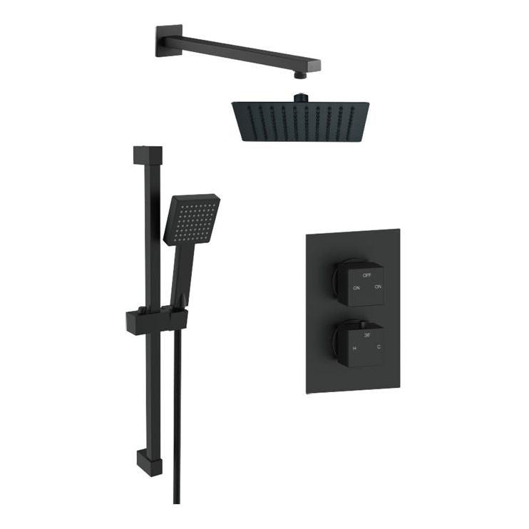 Square Concealed Valve Head & Arm Shower Pack - Matt Black