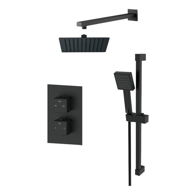 Square Concealed Valve Head & Arm Shower Pack - Matt Black