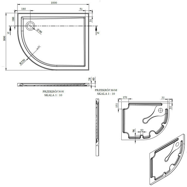 40mm Deluxe 1000x800mm Offset Quadrant Tray Shower & Waste - Right Hand