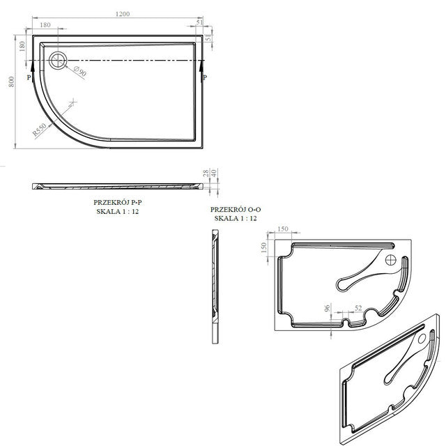 40mm Deluxe 1200x800mm Offset Quadrant Shower Tray & Waste - Left Hand