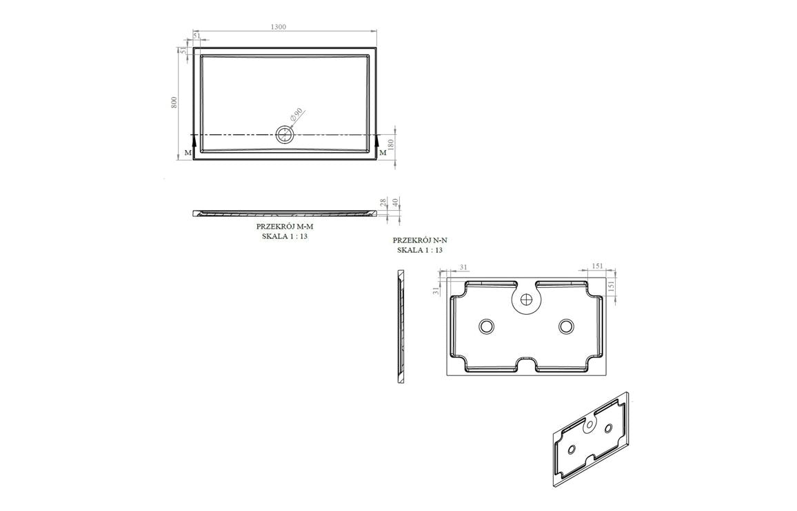 40mm Deluxe 1300x800mm Rectangular Shower Tray & Waste