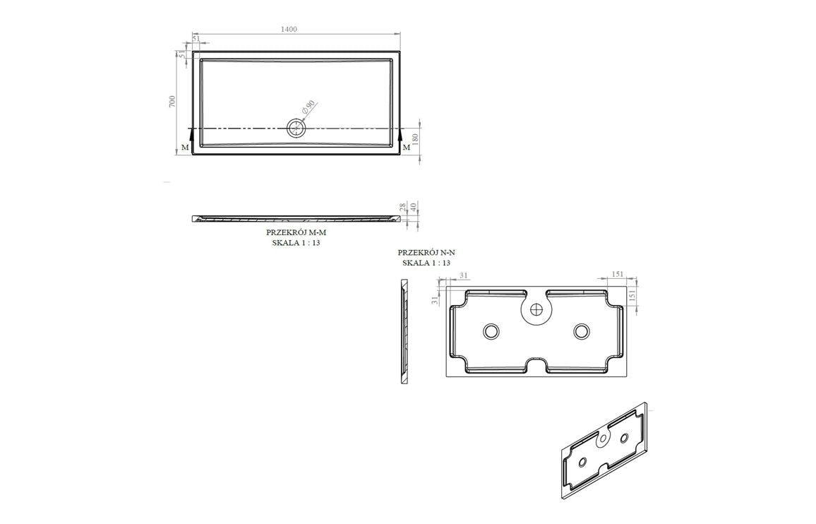 40mm Deluxe 1400x700mm Rectangular Shower Tray & Waste