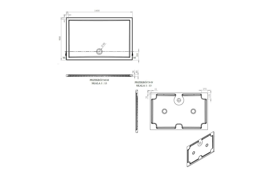 40mm Deluxe 1400x900mm Rectangular Shower Tray & Waste