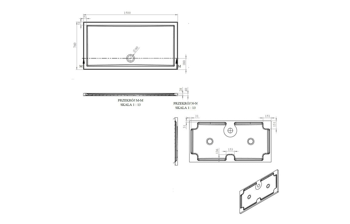 40mm Deluxe 1500x760mm Rectangular Shower Tray & Waste