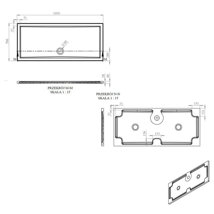 40mm Deluxe 1600x700mm Rectangular Shower Tray & Waste