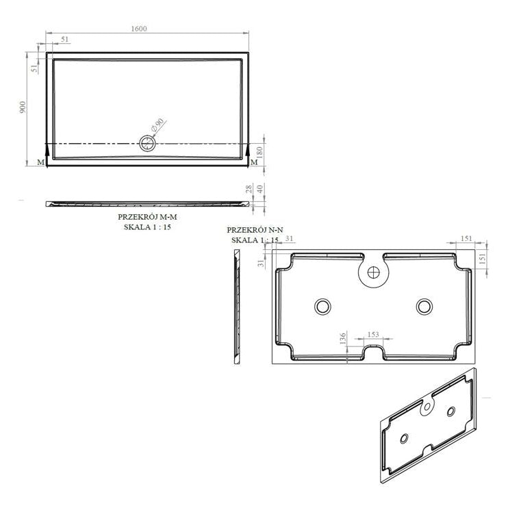 40mm Deluxe 1600x900mm Rectangular Shower Tray & Waste